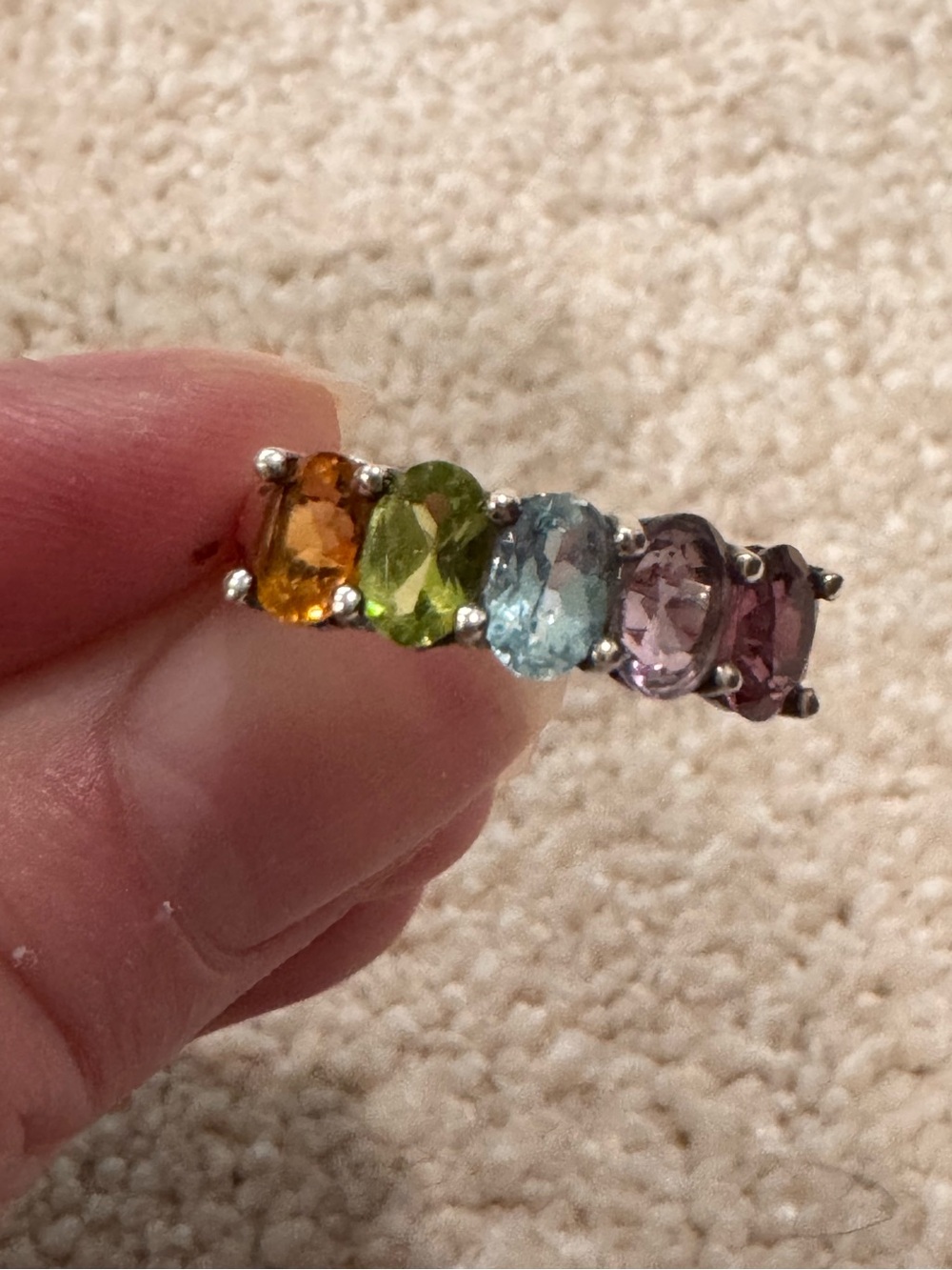 Vintage sterling silver 925 multi color gemstone ring R STER